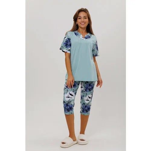 Пижама Modellini, бриджи, футболка, короткий рукав, размер 58, голубой