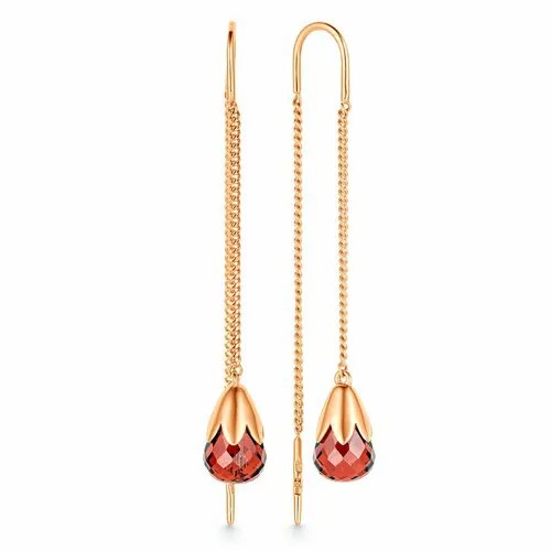 Серьги с подвесками, цепочки Bassco, красное золото, 585 проба, гранат, длина 5.7 см., золотой
