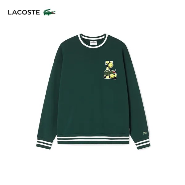 Толстовка Lacoste×Smiley с мультяшным рисунком, темно-зеленый