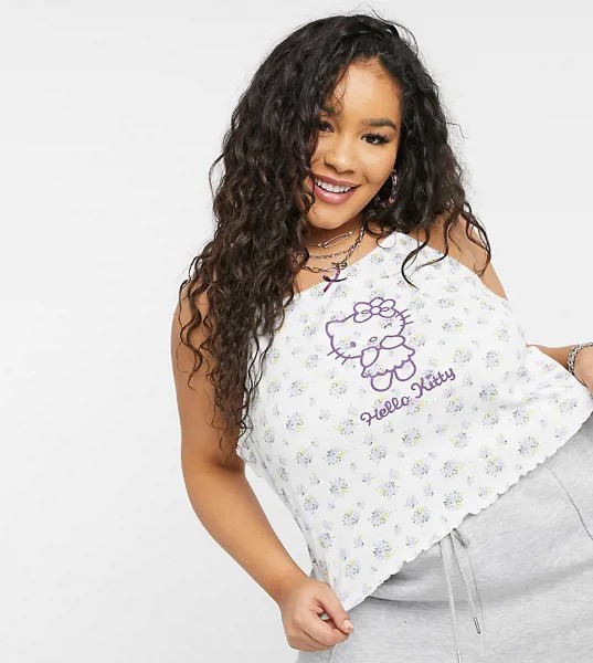 Кроп-топ на бретелях с цветочным принтом New Girl Order Curve x Hello Kitty-Белый