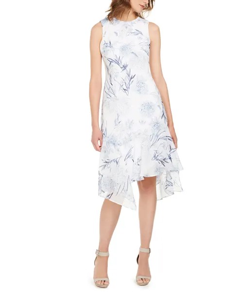 Calvin Klein NWT Цветочное СИНЕЕ РАЗНООБРАЗНОЕ шифоновое платье-платок, размер 4