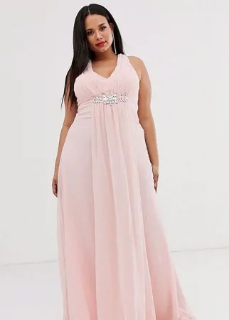 Декорированное шифоновое платье макси с V-образным вырезом City Goddess Plus-Розовый