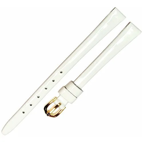 Ремешок 0803-02 (бел) ЛАК Белый кожаный ремень 8 мм для часов наручных лаковый из натуральной кожи гладкий женский