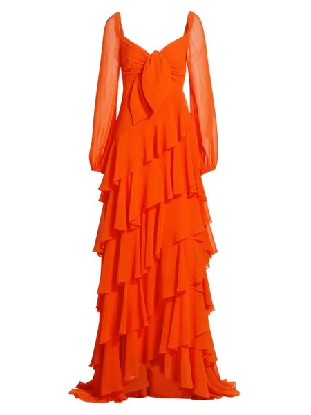 Ярусное платье с рюшами Badgley Mischka