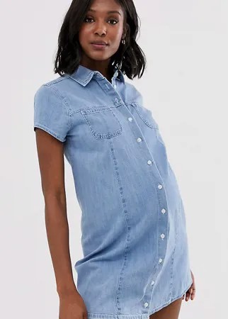 Синее джинсовое платье-рубашка с короткими рукавами ASOS DESIGN Maternity-Синий