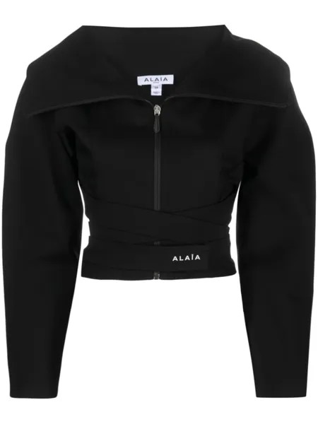 Alaïa укороченный жакет с логотипом, черный