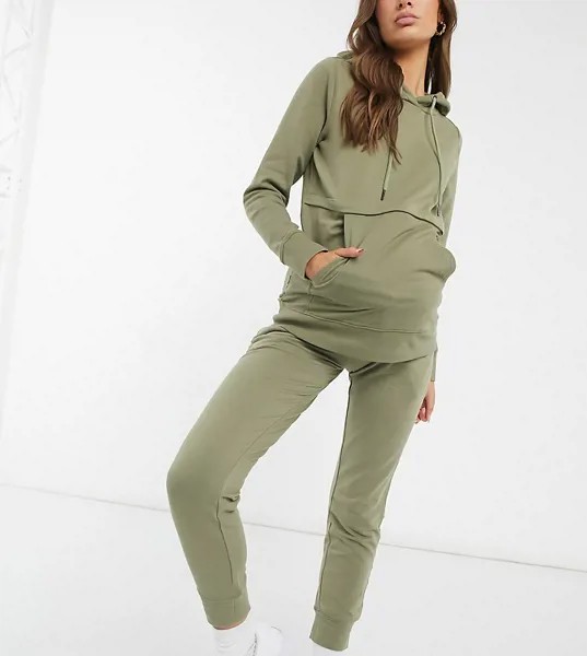 Худи для кормления цвета хаки от комплекта Mamalicious Maternity-Зеленый цвет