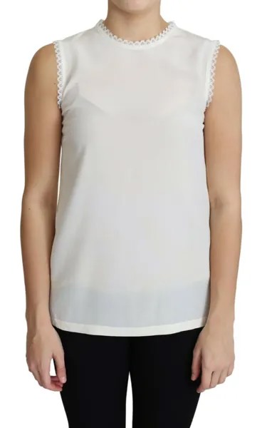 DOLCE - GABBANA Топ Белая блузка без рукавов с шелковой кружевной отделкой IT38/US4/XS $600