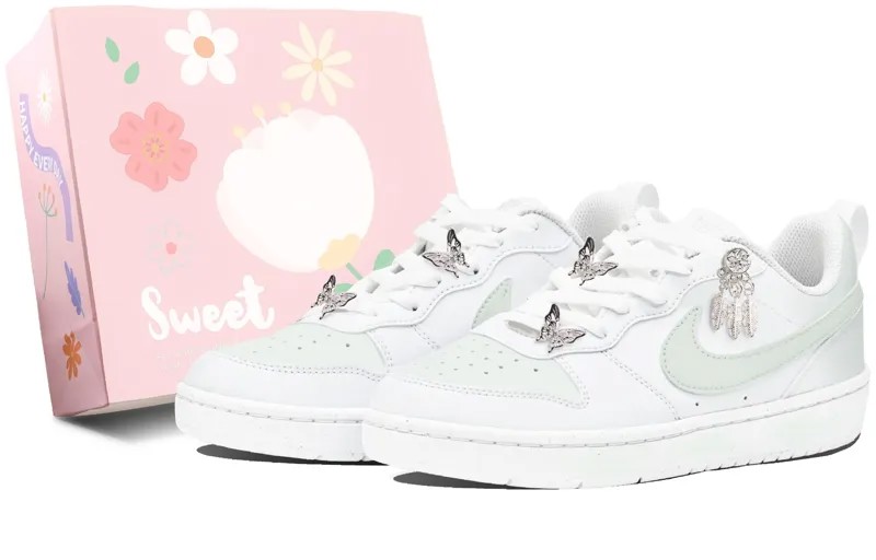 Кроссовки Nike Court Borough Skateboarding Shoes Women's Low-top White/green, зеленый