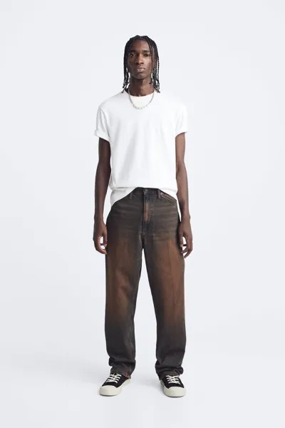 Джинсы прямого кроя перегородки ZARA, темно коричневый