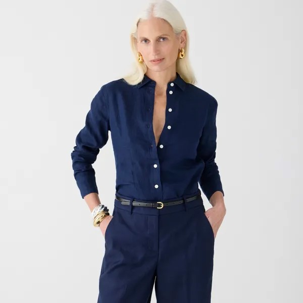 Рубашка Wren slim из ирландского льна Baird McNutt J.Crew, синий