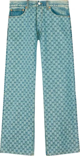 Джинсы Gucci x Palace GG-P Pattern Baggy Jeans Light Blue, синий