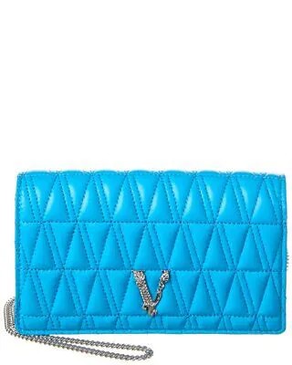 Versace Virtus Стеганая кожаная сумка через плечо женская синяя