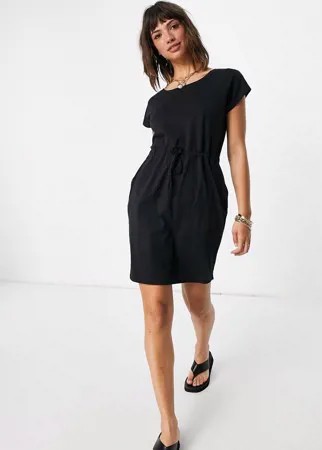 Черное платье-футболка мини с поясом из органического хлопка Vero Moda-Черный цвет