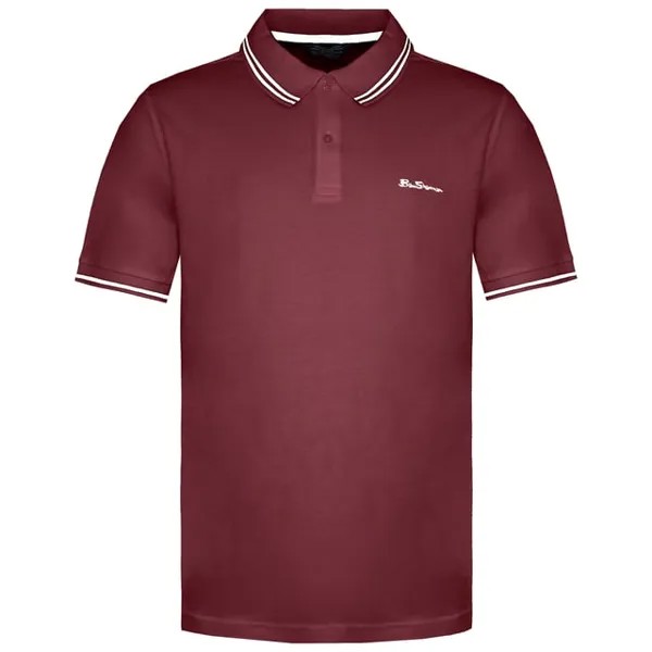 Мужская красно-белая рубашка-поло с двойными кончиками Ben Sherman, бургундия