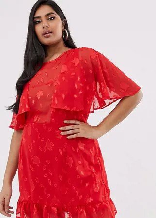 Красное платье мини с глубоким вырезом и кружевной накладкой Lasula Plus-Красный