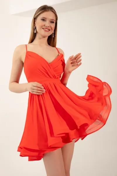 Женское мини-вечернее платье на коралловых бретелях Lafaba, красный