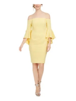 CALVIN KLEIN Женское желтое короткое вечернее платье-футляр с рукавами 3/4 6