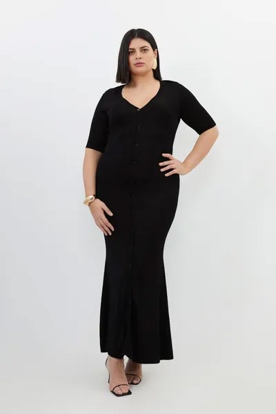 Платье мидакси облегающей вязки из смесовой вискозы больших размеров Karen Millen, черный