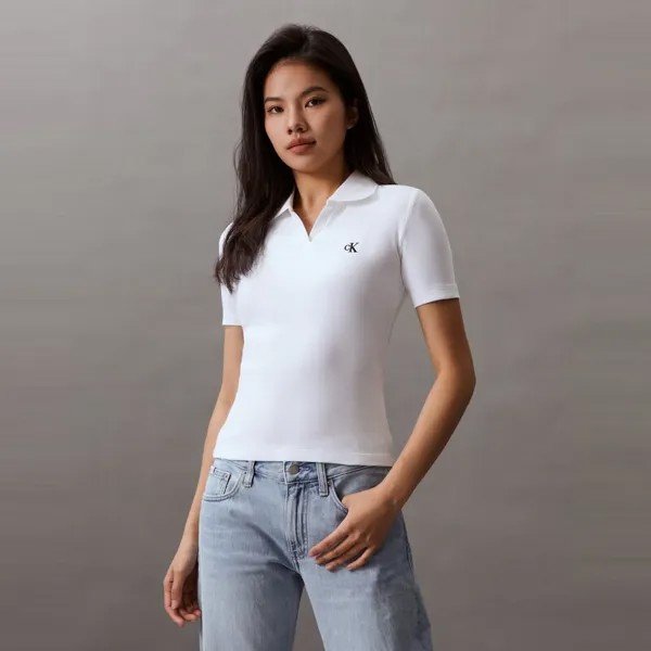 Футболка-поло Calvin Klein Jeans с вышивкой и лацканами, белый