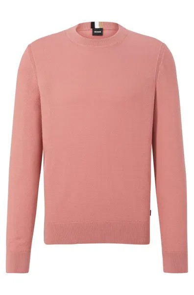 Джемпер Hugo Boss Crew-neck In Structured Cotton With Stripe Details, розовый
