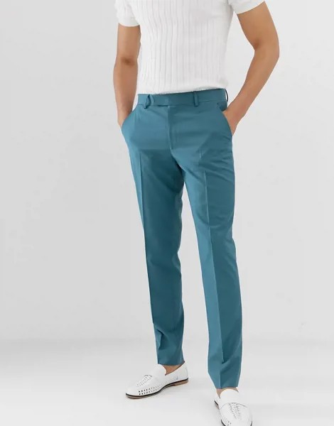 Сине-зеленые облегающие строгие брюки ASOS DESIGN-Зеленый цвет