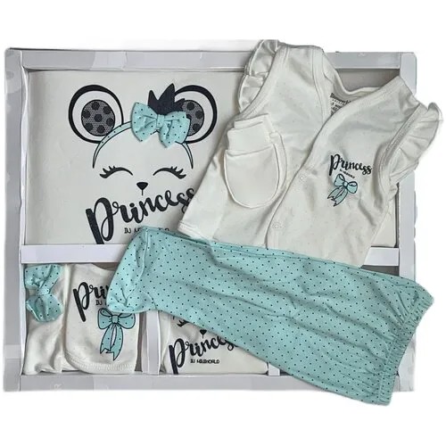 Комплект одежды  Miniworld для девочек, рубашка и боди и блуза и рукавицы и ползунки и нагрудник и чепчик и одеяло и распашонка, нарядный стиль, подарочная упаковка, размер 56, белый, голубой