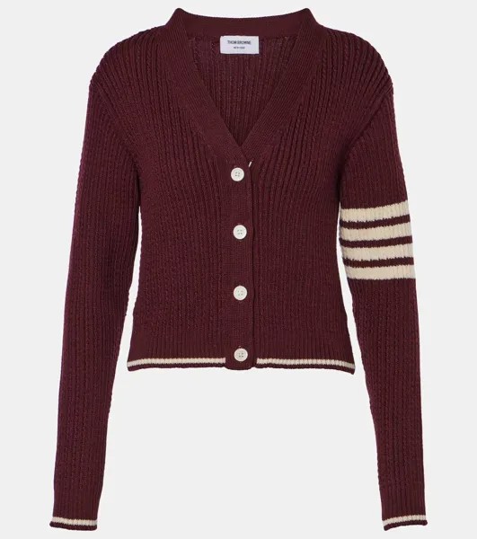 Шерстяной кардиган с 4 планками Thom Browne, цвет dk red