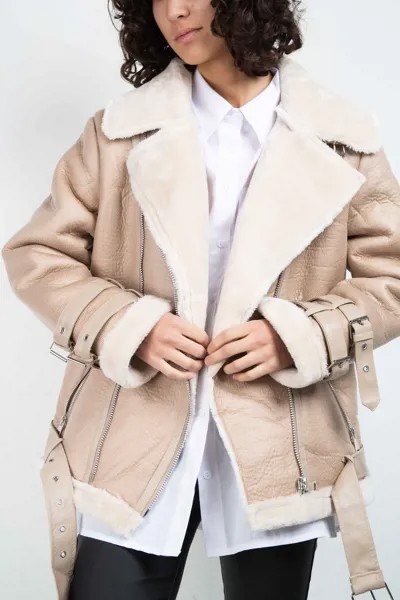 Куртка женская (дубленка) Aftf Basic P2201 + ремень  (XL, Черный)