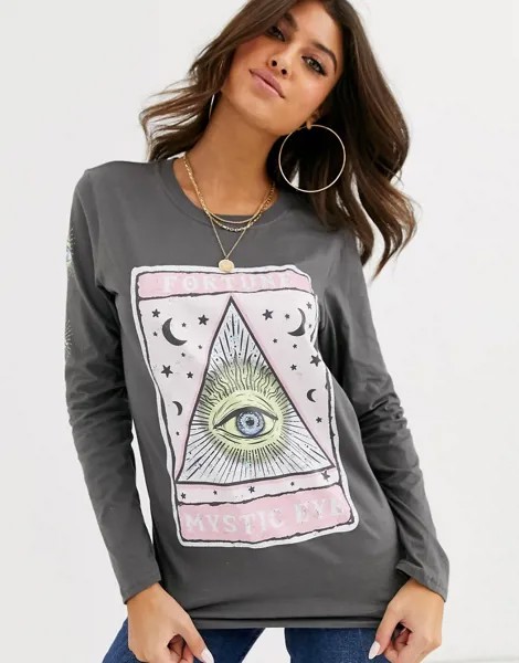 Серый лонгслив с графическим принтом Missguided