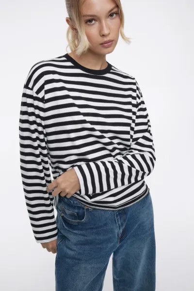 Лонгслив oversize хлопковый в полоску