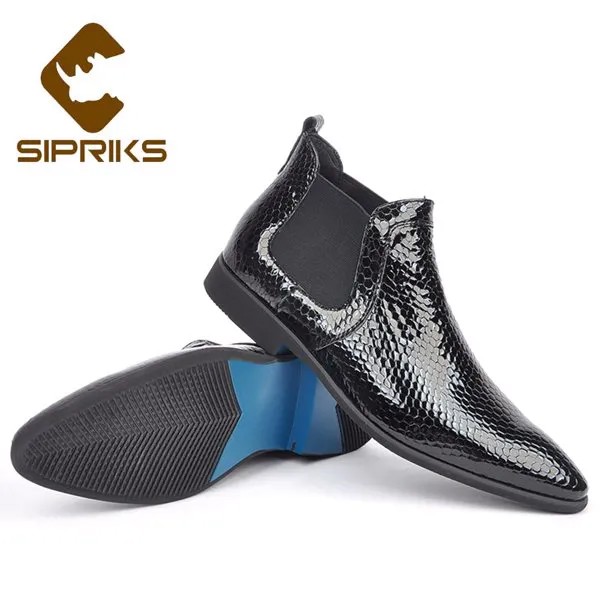 Мужские ботинки челси Sipriks, черные лакированные кожаные ковбойские ботинки, блестящая обувь до щиколотки, Классический мужской костюм, рези...