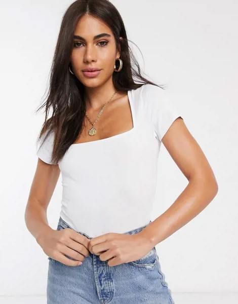 Белое боди с квадратным вырезом и короткими рукавами ASOS DESIGN-Белый