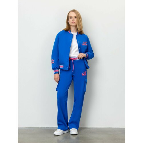 Брюки спортивные JUST CLOTHES Синий,белый,розовый. Декор махровая нашивка логотипа, термологотип. Пояс резинка, шнурок. Карманы с, размер M, синий