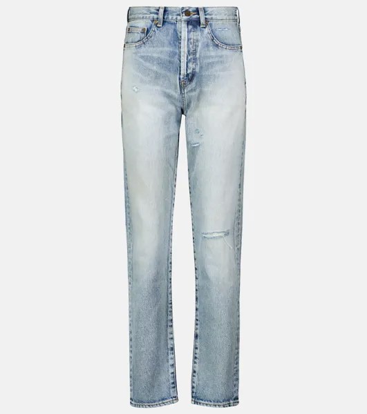 Узкие джинсы с высокой посадкой SAINT LAURENT, синий