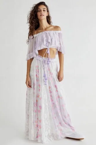 Free People X Fillyboo Love Street Укороченный топ с открытыми плечами и кружевная юбка 510 долларов США L