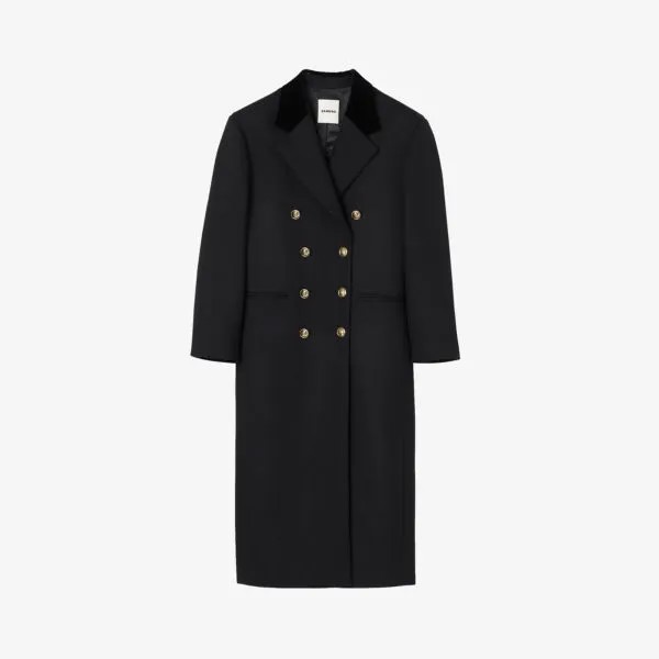 Двубортное пальто из смесовой шерсти с контрастными лацканами Sandro, цвет noir / gris