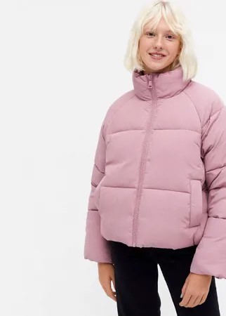 Укороченный розовый пуховик Monki Sue-Розовый цвет