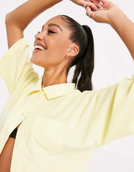 Махровая рубашка лимонного цвета с короткими рукавами (от комплекта) Missguided-Желтый