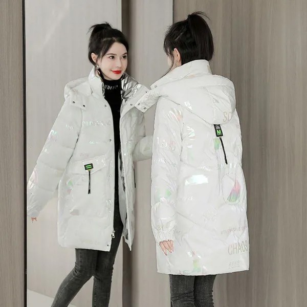 Новая мода Пух Хлопчатобумажная мягкая куртка Женщины Средний Длинный Корейский Свободный Зимний Пальто Новый