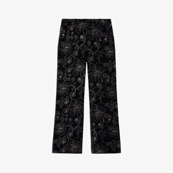 Прямые брюки из тканого материала со средней посадкой и цветочным узором The Kooples, черный