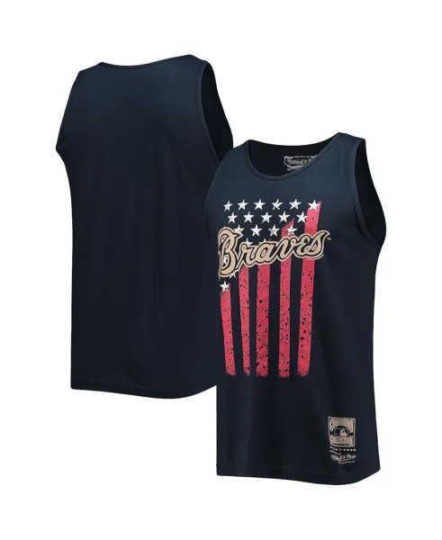 Мужская темно-синяя майка atlanta braves cooperstown collection stars and stripes Mitchell & Ness, синий