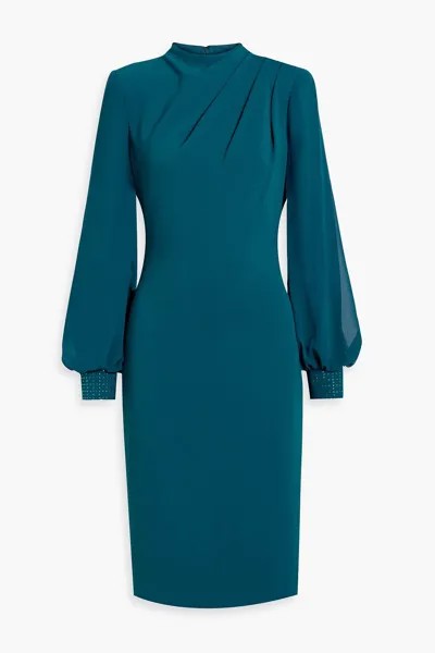 Платье из крепа со сборками и кристаллами BADGLEY MISCHKA, бирюзовый