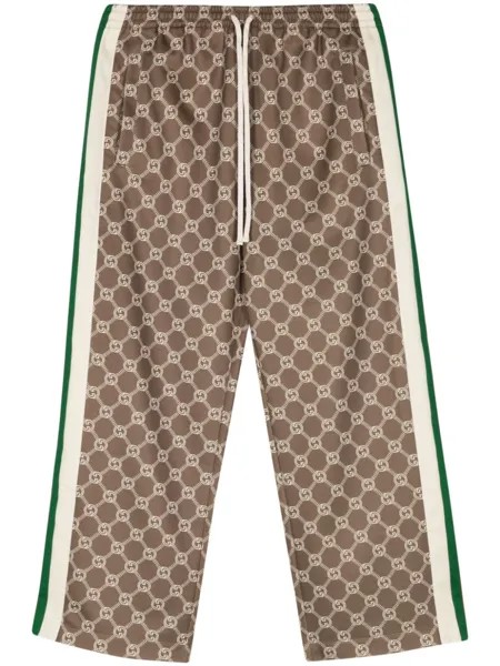 Gucci спортивные брюки с кулиской и логотипом Interlocking G, коричневый