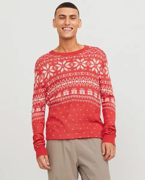 Мужской рождественский вязаный свитер Jack & Jones, красный