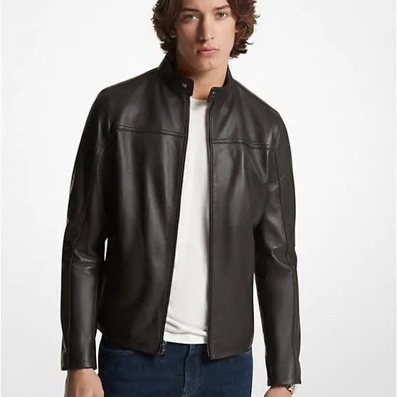 Куртка Michael Kors Leather Racer, темно-коричневый
