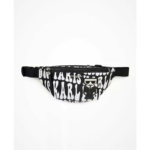 Сумка поясная Karl Lagerfeld, фактура гладкая, черный, белый