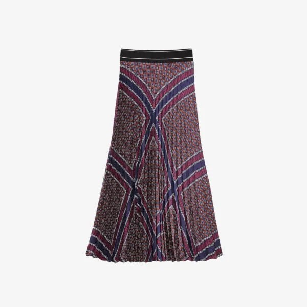 Атласная юбка миди Loana с абстрактным принтом Sandro, цвет bruns