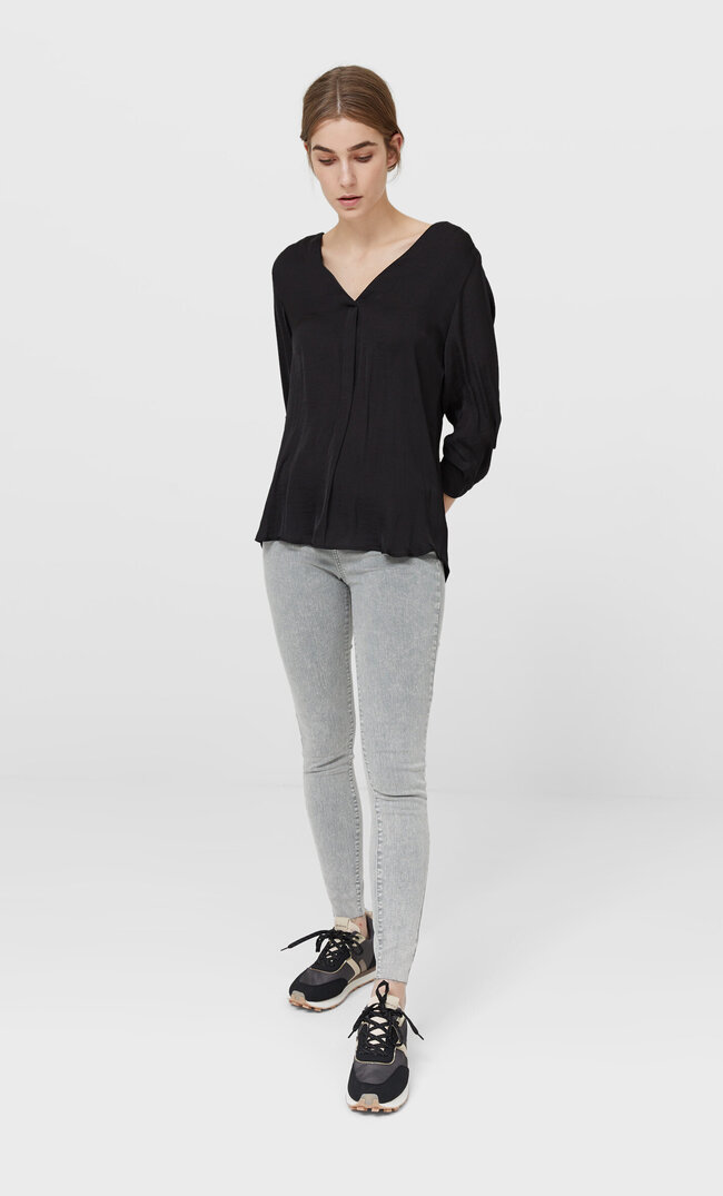 Stradivarius Рубашка С Рукавами 3/4. Черный S
