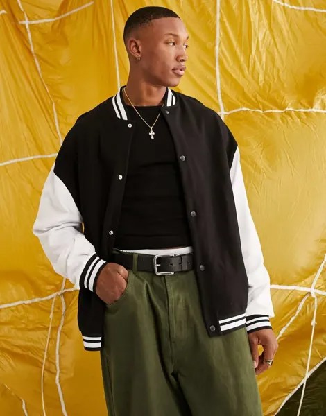 Черный университетский бомбер из джерси ASOS DESIGN